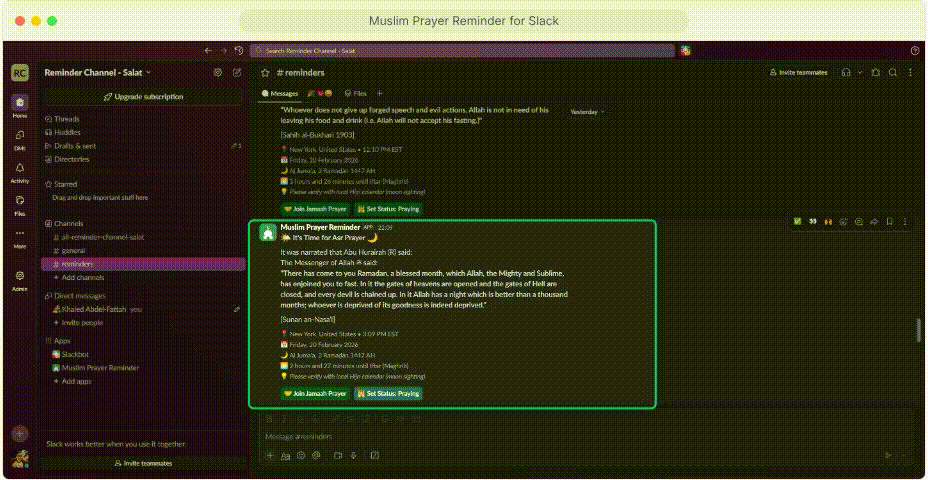 A Slack profile status set to